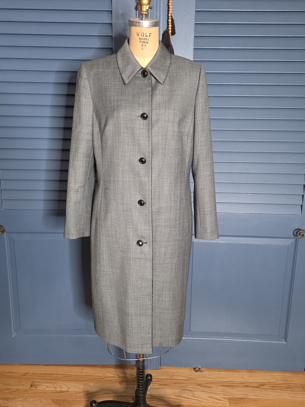 NWOT Vintage Kasper A.S.L. Grey Single-Breasted Topper Coat Dress - Size 12